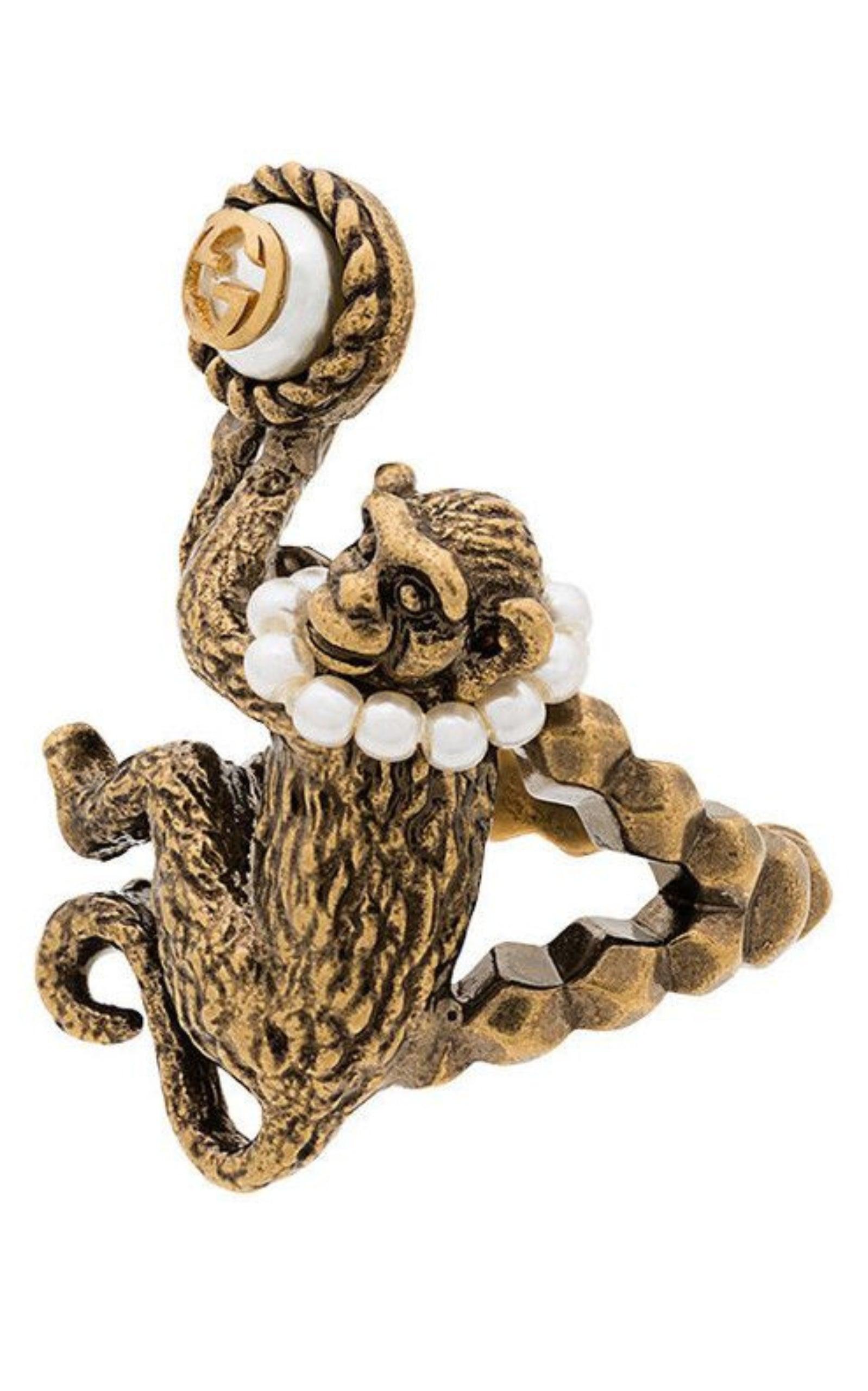 Monkey Ring In Metal In Pearl Gucci