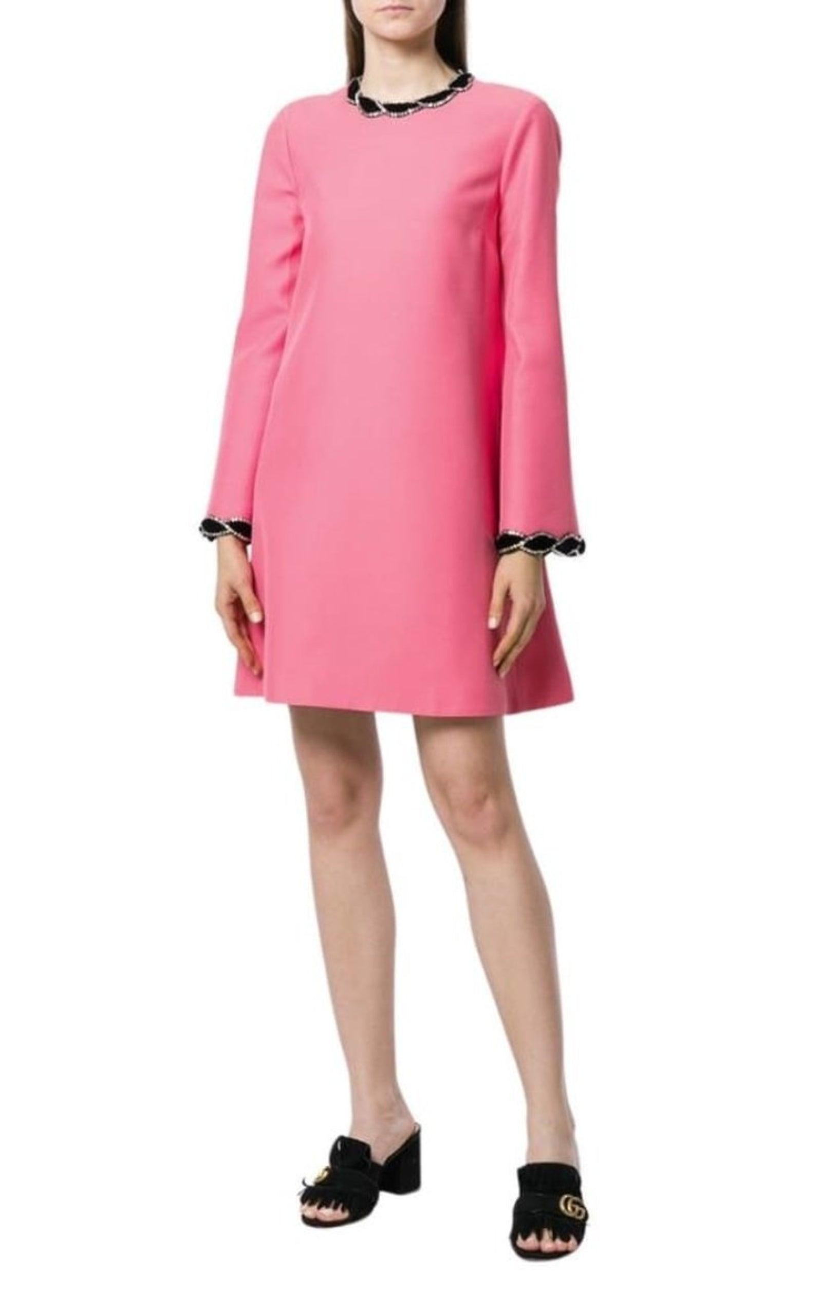 Pink Velvet Trim Dress Gucci