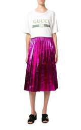 Pleated Metallic Leather Midi Skirt Gucci