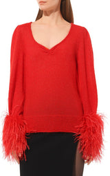 Red Feather Cuff Mohair Sweater Gucci