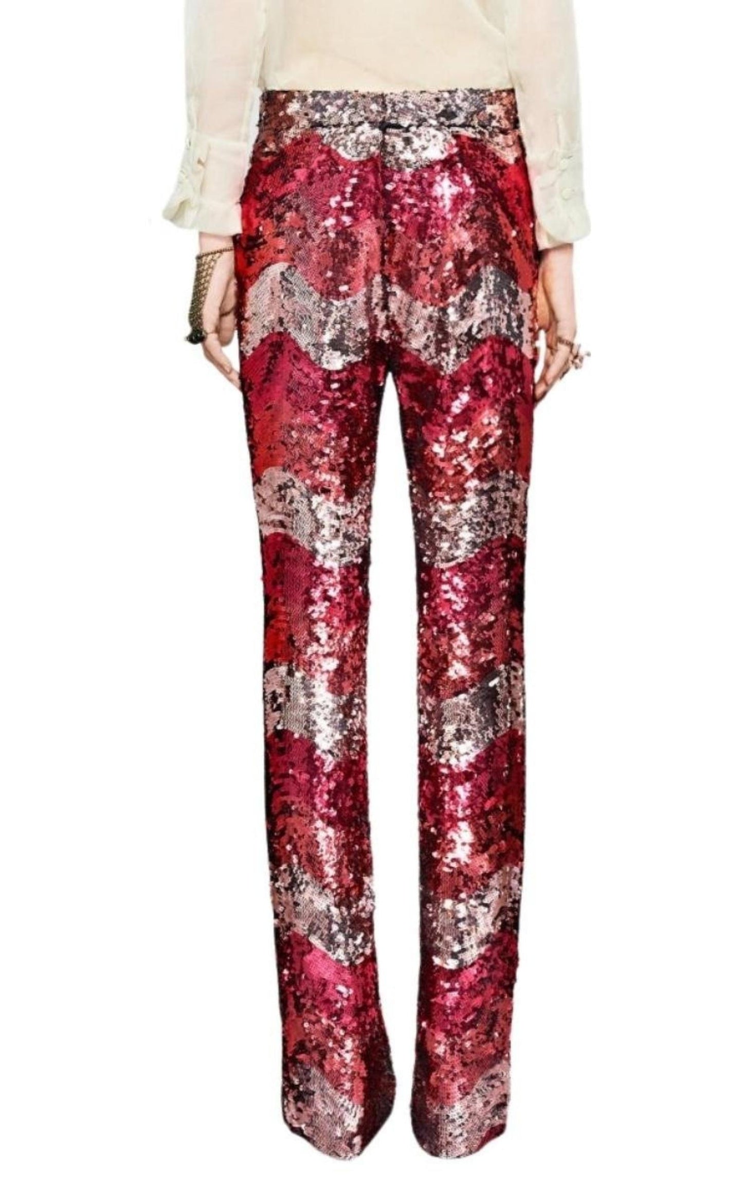 Sequin Snake Straight Leg Pants in Red Gucci