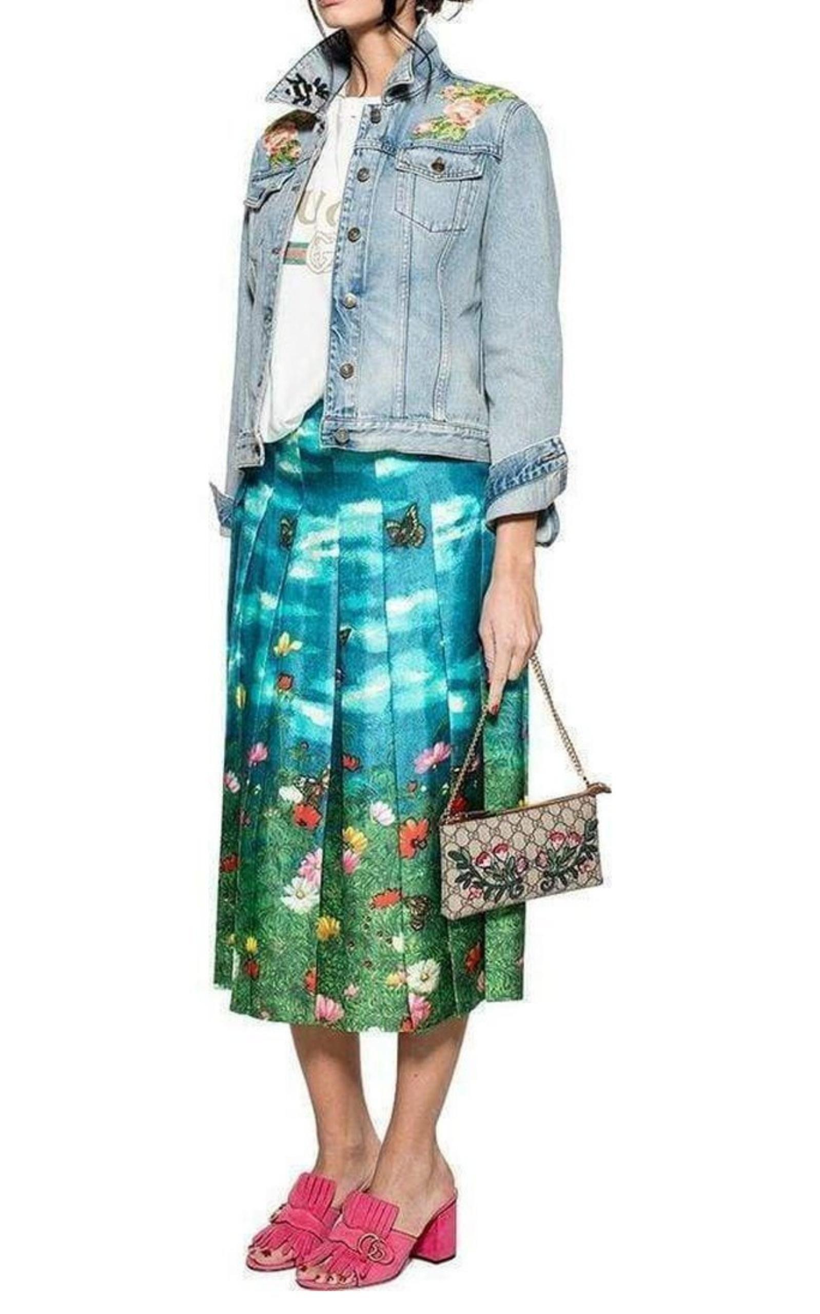 Vita Garden Pleated Silk Skirt Gucci