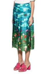 Vita Garden Pleated Silk Skirt Gucci