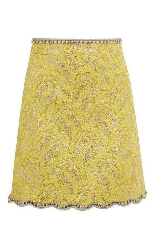 Yellow Brocade Jacquard Mini Skirt Gucci