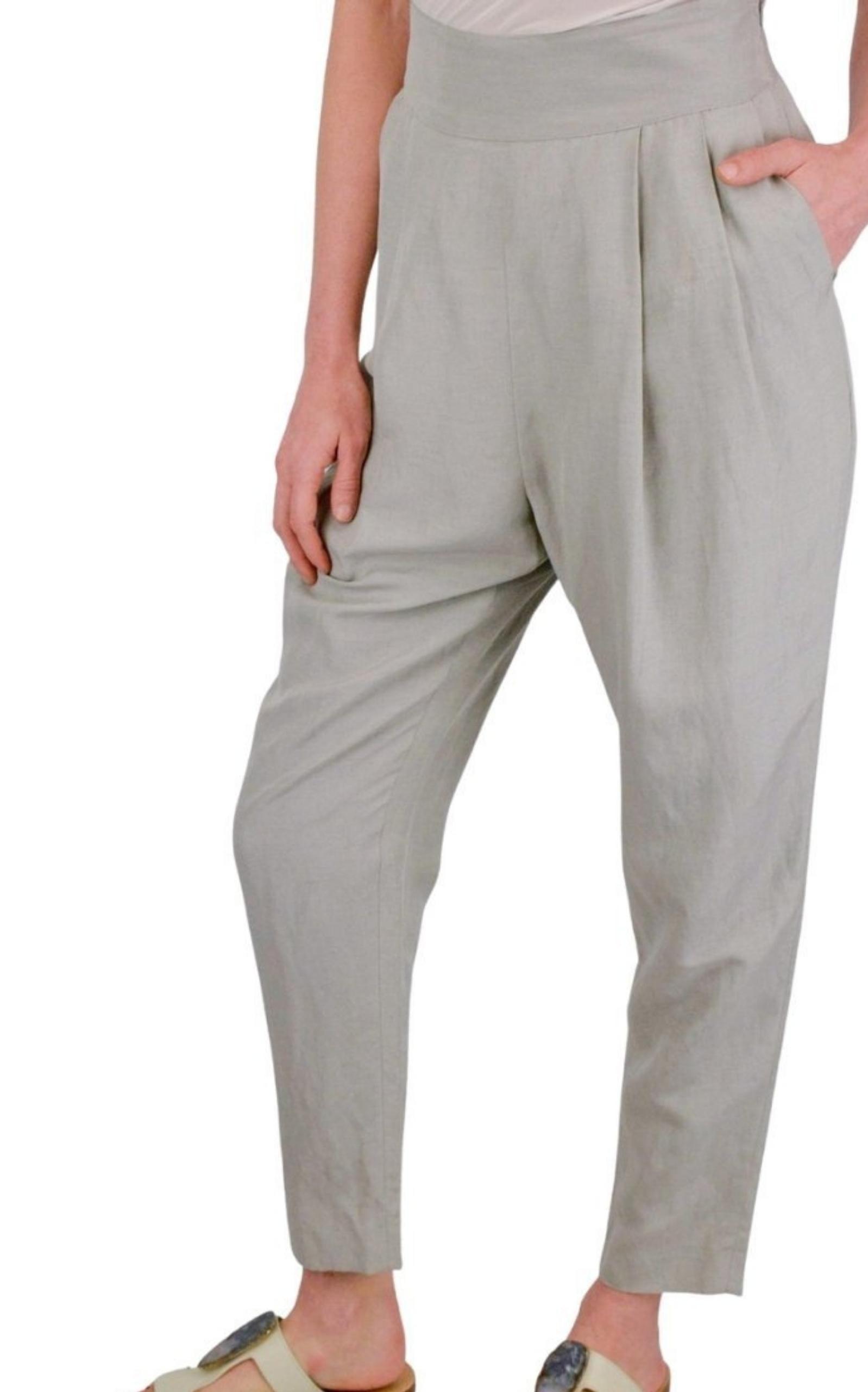 Grey Silk-linen blend Pleated Pants Heros