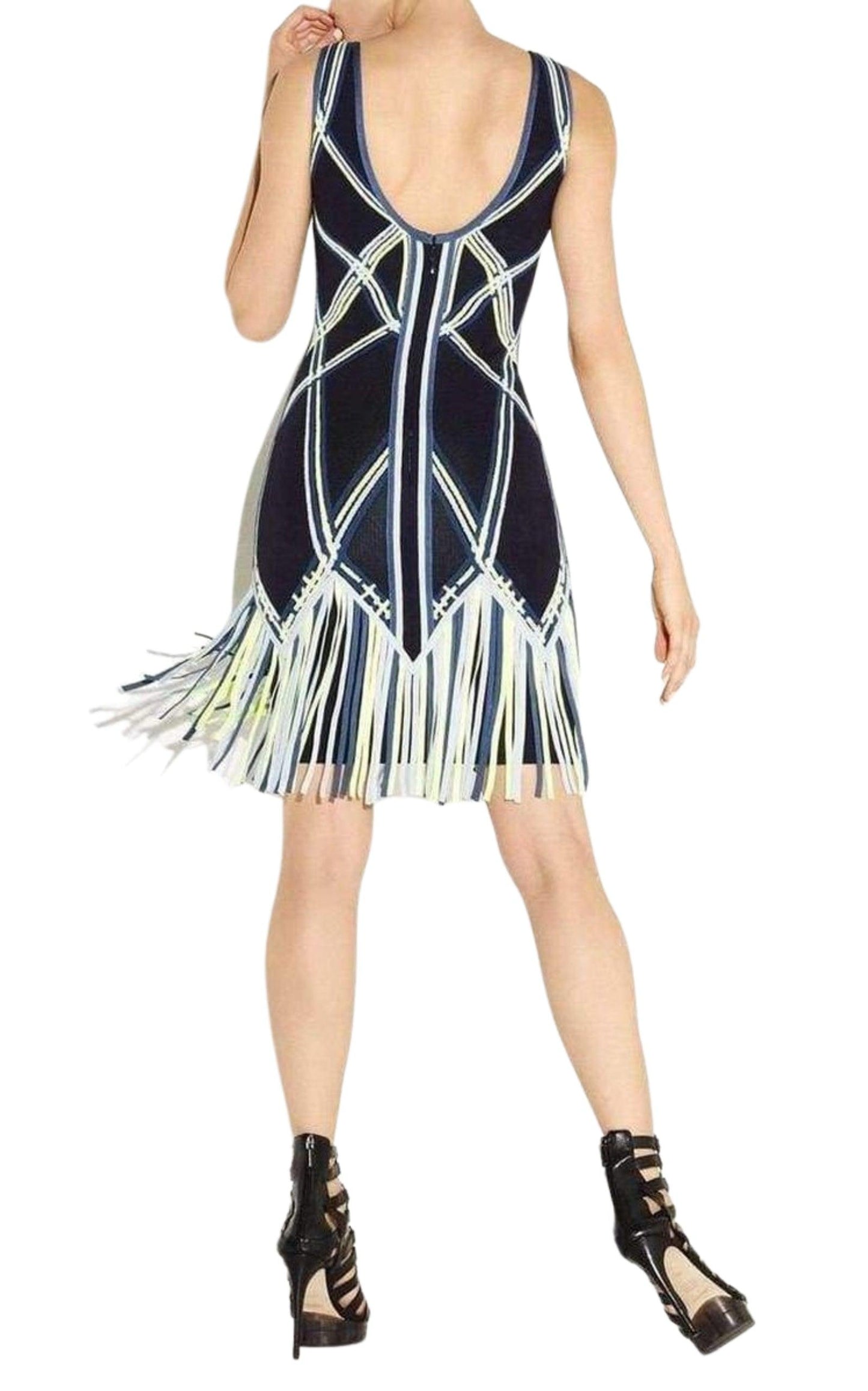 Charoletta Basket Weave Fringe Jacquard Dress Herve Leger