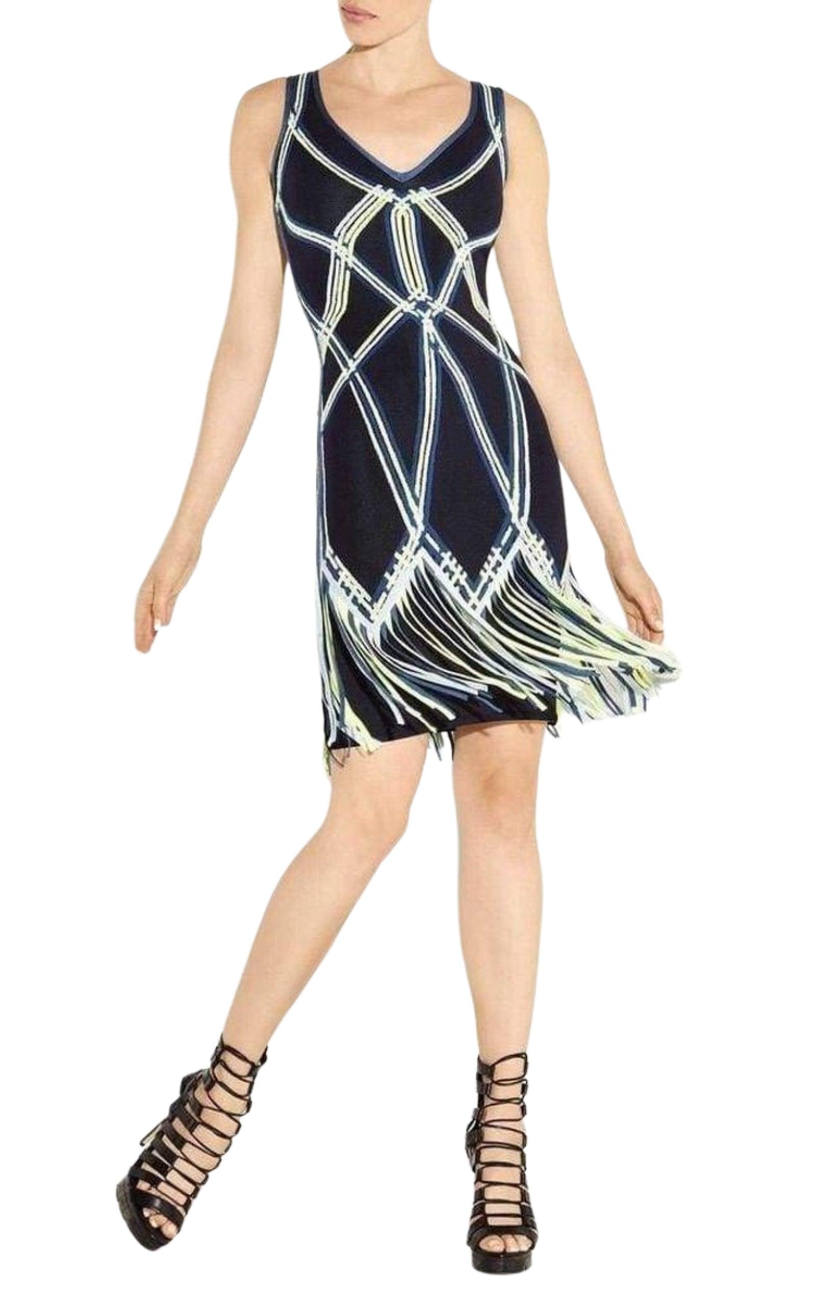 Charoletta Basket Weave Fringe Jacquard Dress Herve Leger