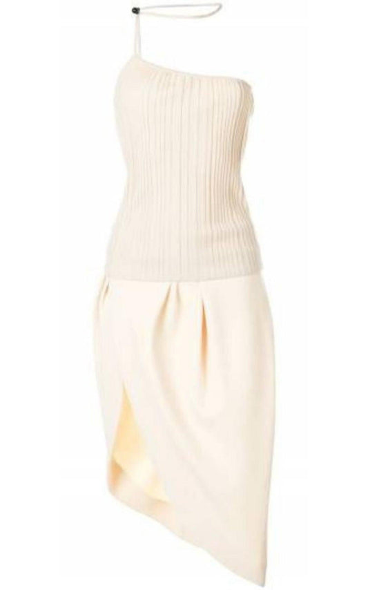 La Bomba Asymmetric Beige Midi Dress Jacquemus