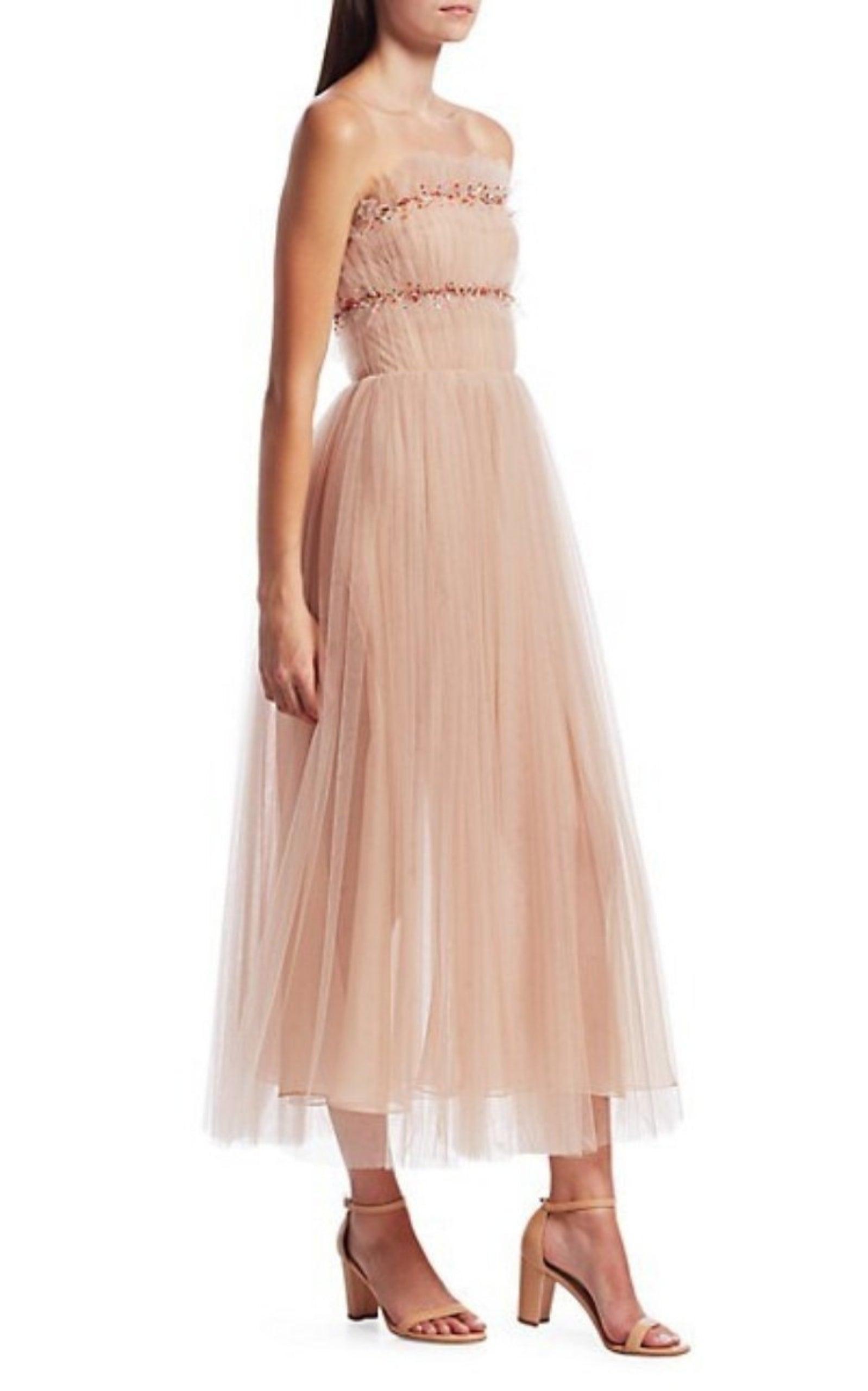 Strapless Ruched Tulle Midi Cocktail Dress Jason Wu