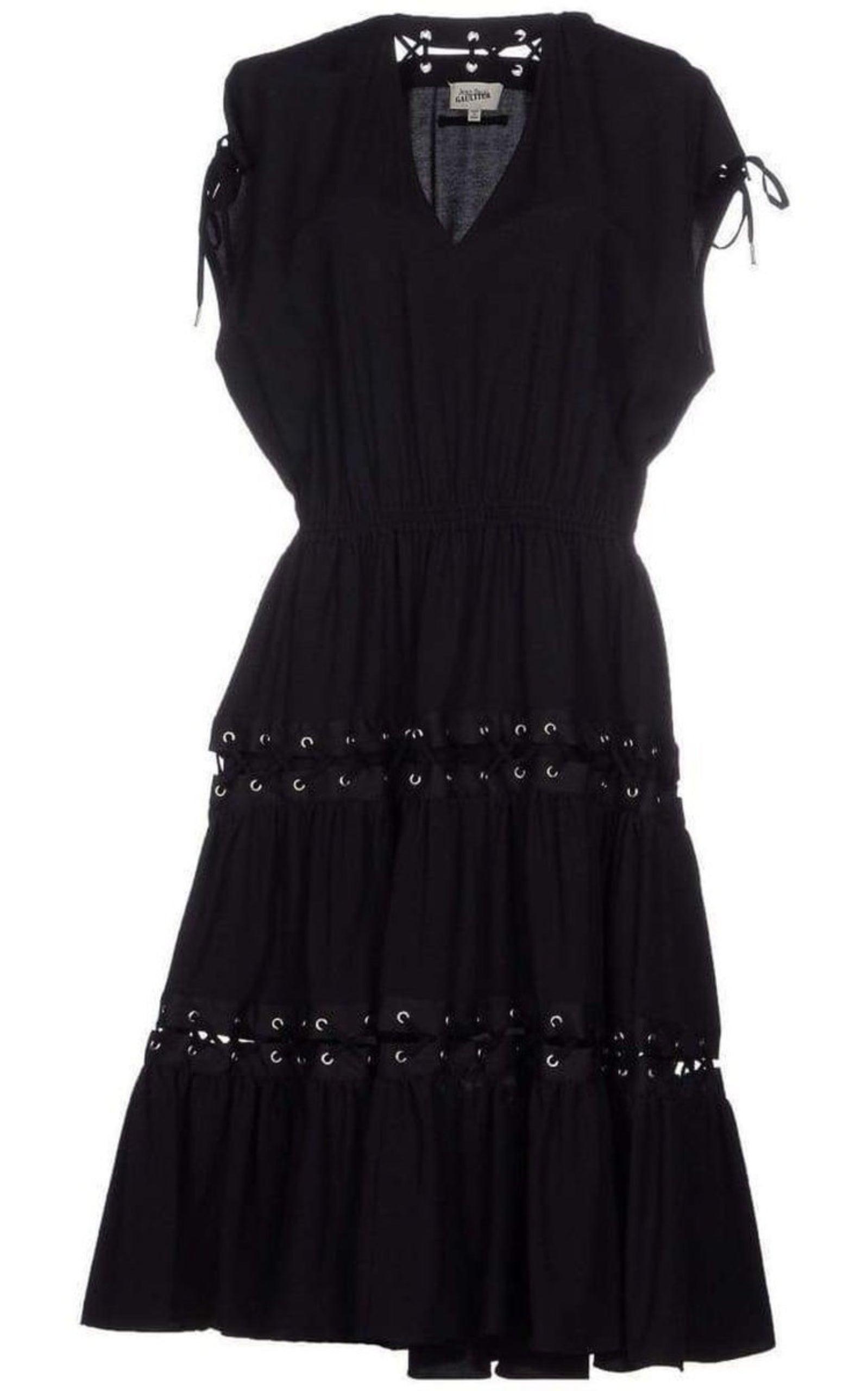 Lace Up Panel Black Cotton Dress Jean Paul Gaultier