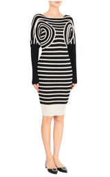 Mixed Wool Striped Optical Illusion Dress Jean Paul Gaultier