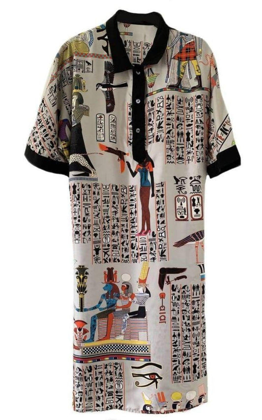 Oversized Egyptian Print Silk dress Jean Paul Gaultier