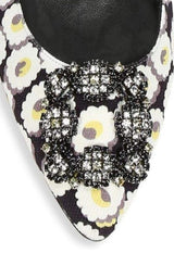 Crystal Brooch Floral Print Flats MANOLO BLAHNIK