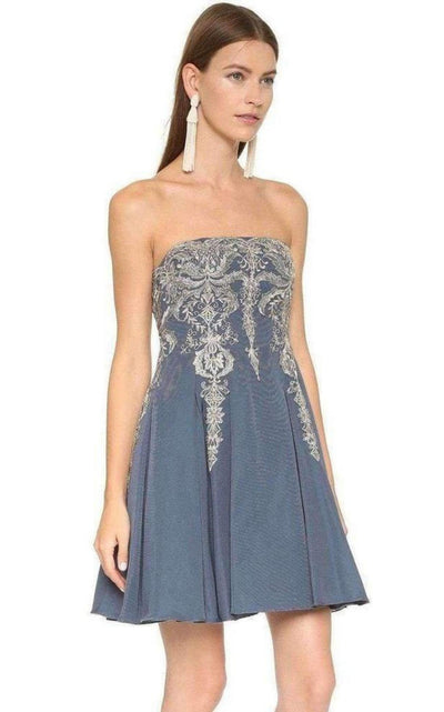 Marchesa Notte Embroidered Floral Strapless Dress