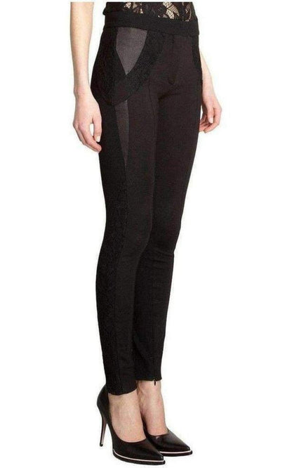 Black Lace Trim Wool Leggings Trousers Nina Ricci