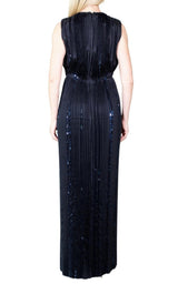 Black Pleated Sequin Embellished Maxi Silk Gown Nina Ricci