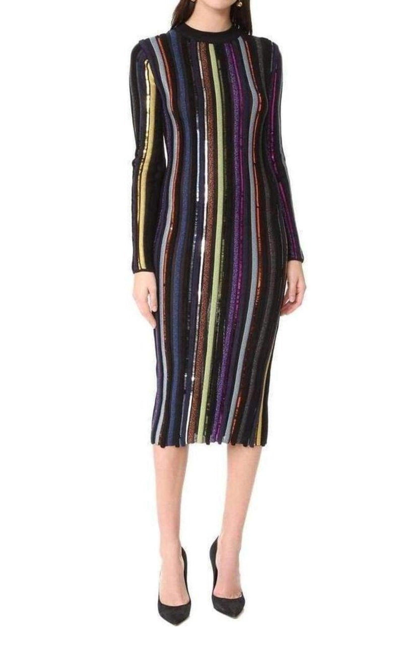 Long Sleeve Sequin Embellished Knit Bayadere Dress Nina Ricci