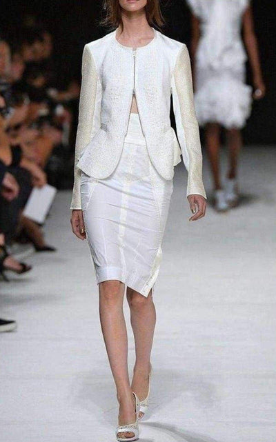 White Tailored Cotton Lace Back Jacket Nina Ricci