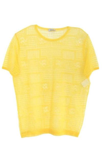 Yellow Silk Sheer Fine Knit T-Shirt Nina Ricci