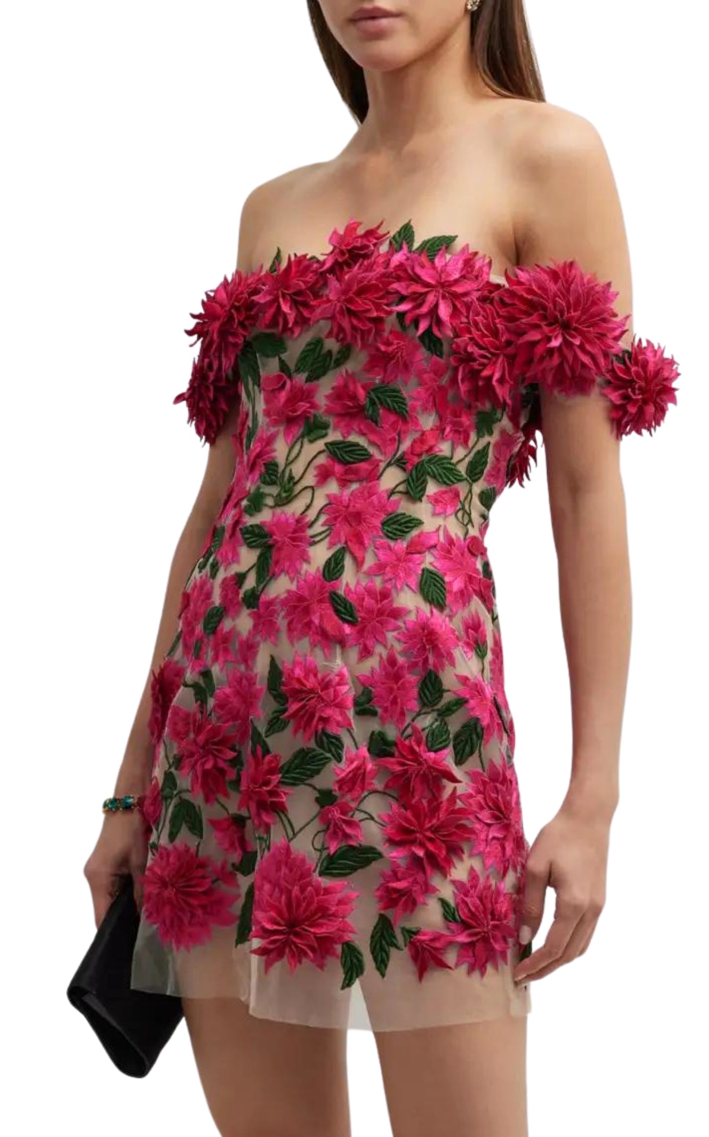 Dahlia Floral-appliqué Mini Dress Oscar de la Renta