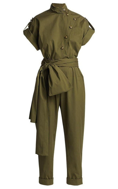 Military Asymmetric Button-Front Jumpsuit Oscar de la Renta