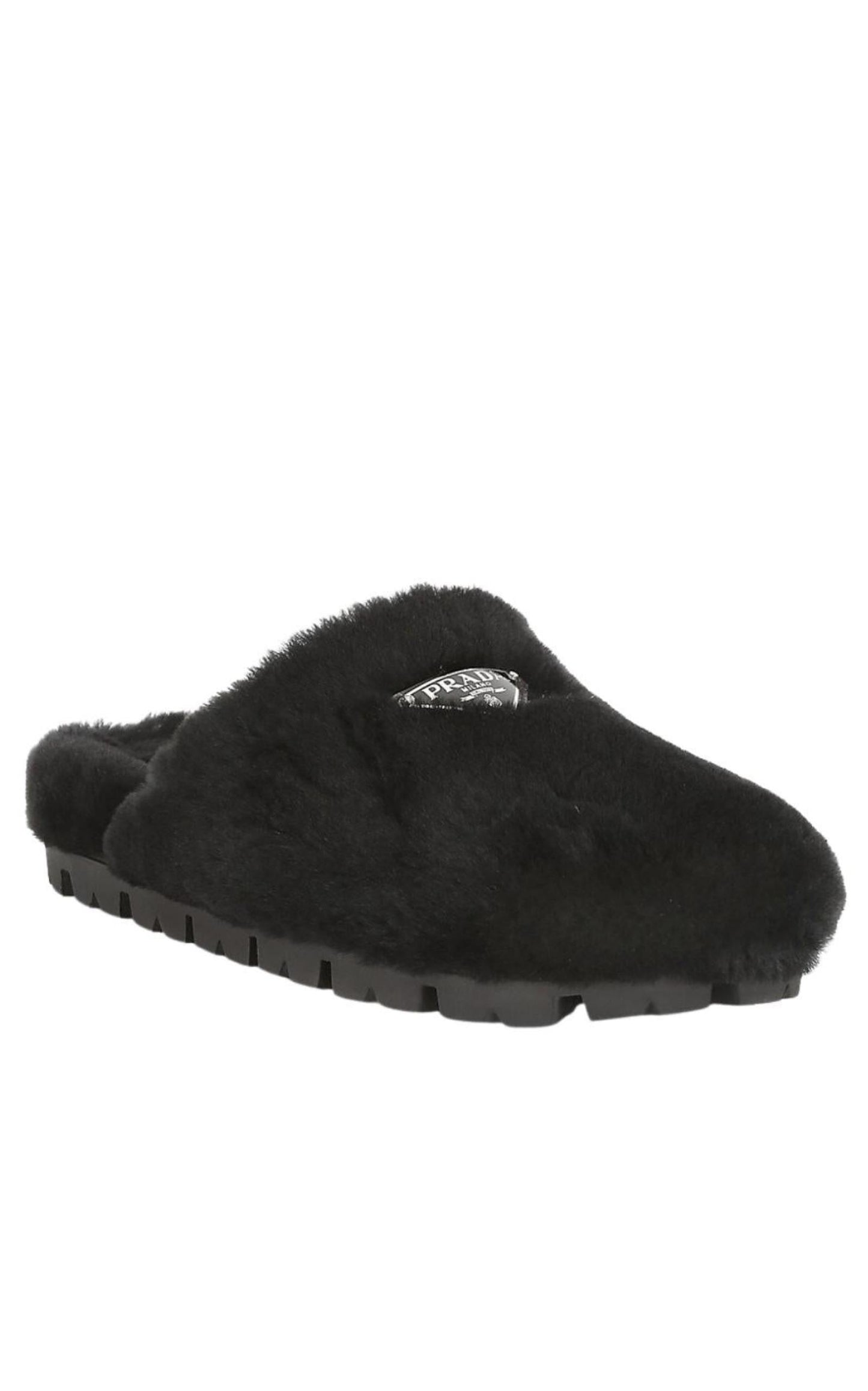 Black Shearling Slippers Prada