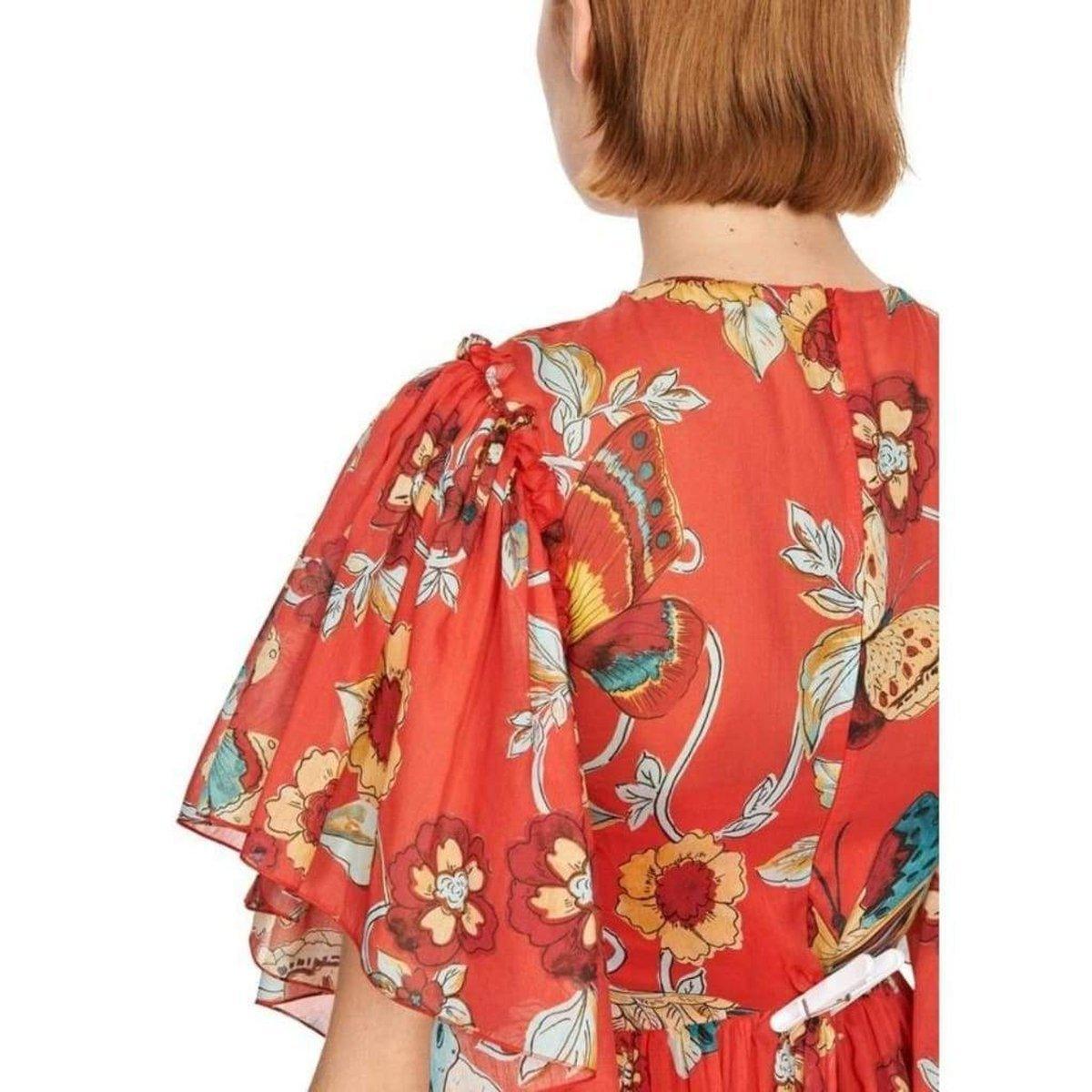 Bird of Paradise-Print Silk Blend Dress Red Valentino