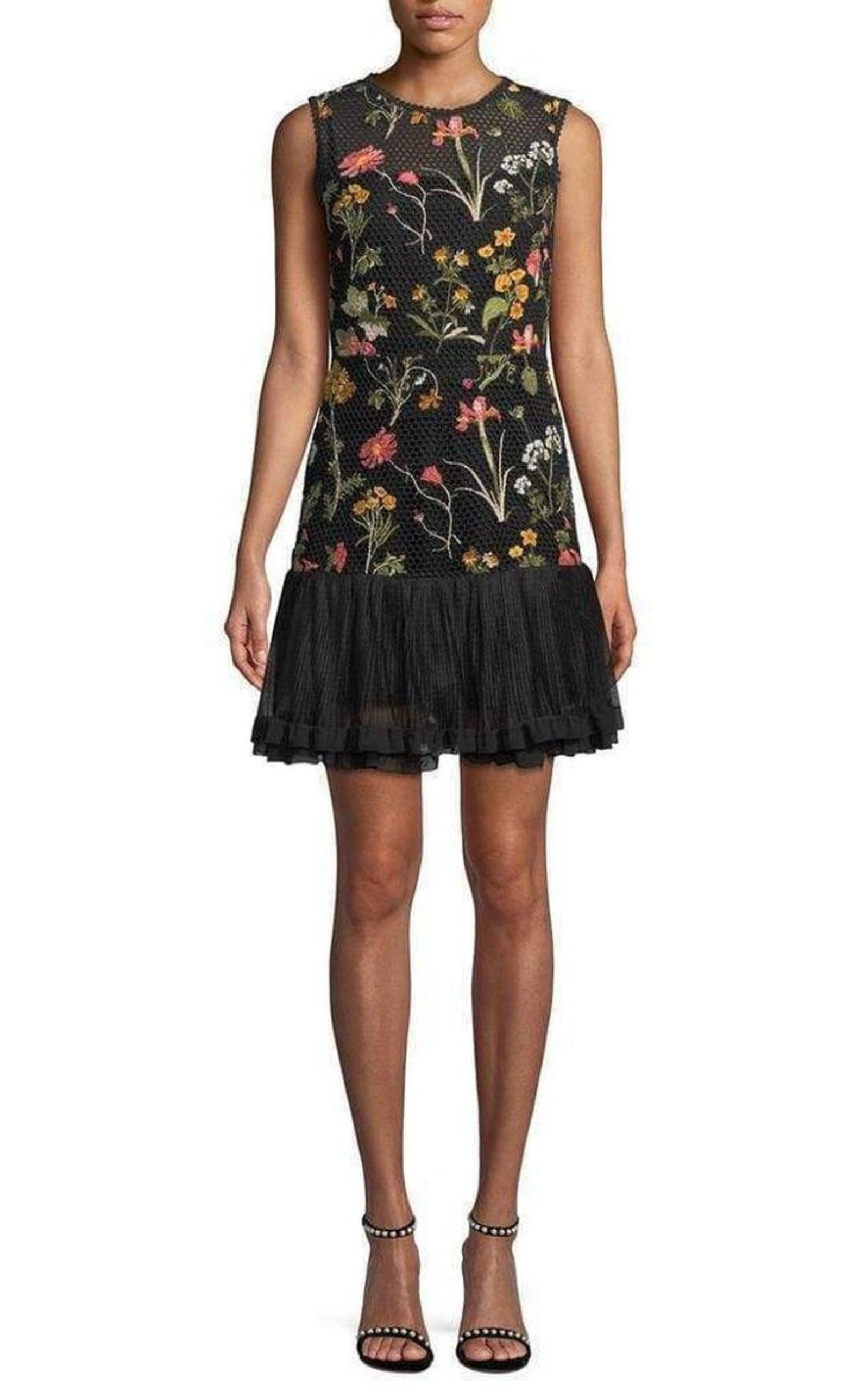 Embroidered Flower Lace Dress Red Valentino