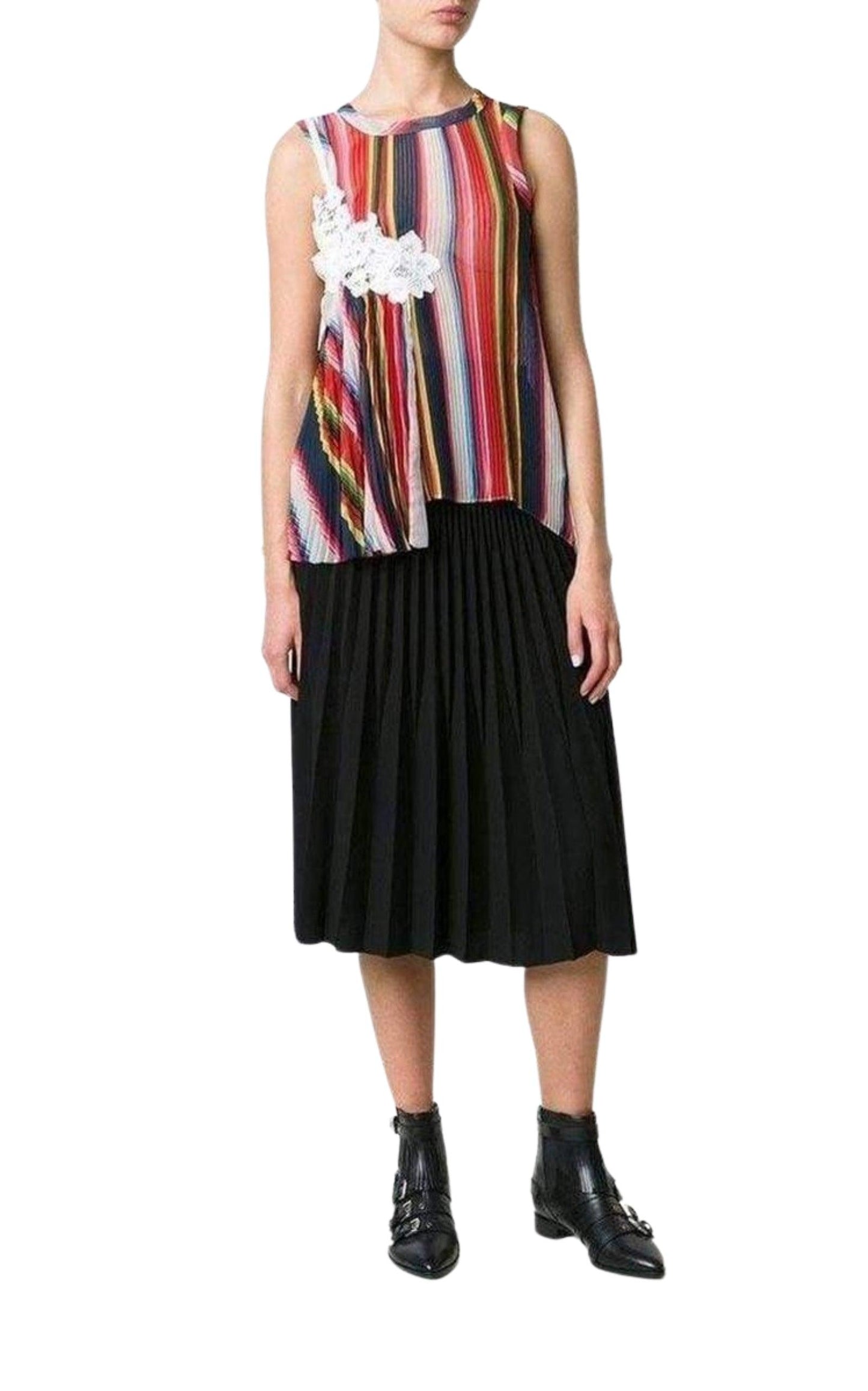 Striped Pleated Camisole Tank Top Sacai