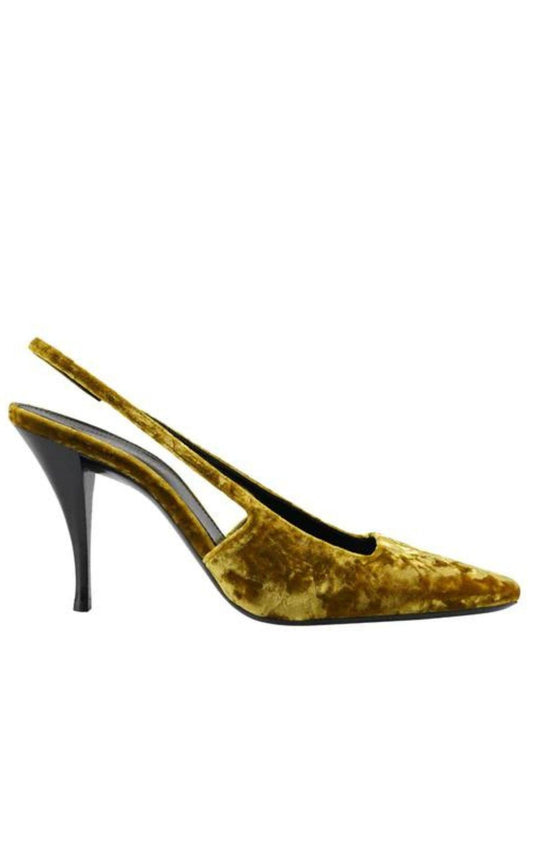 Blade 90 Velvet Slingback Pumps in Mustered Saint Laurent