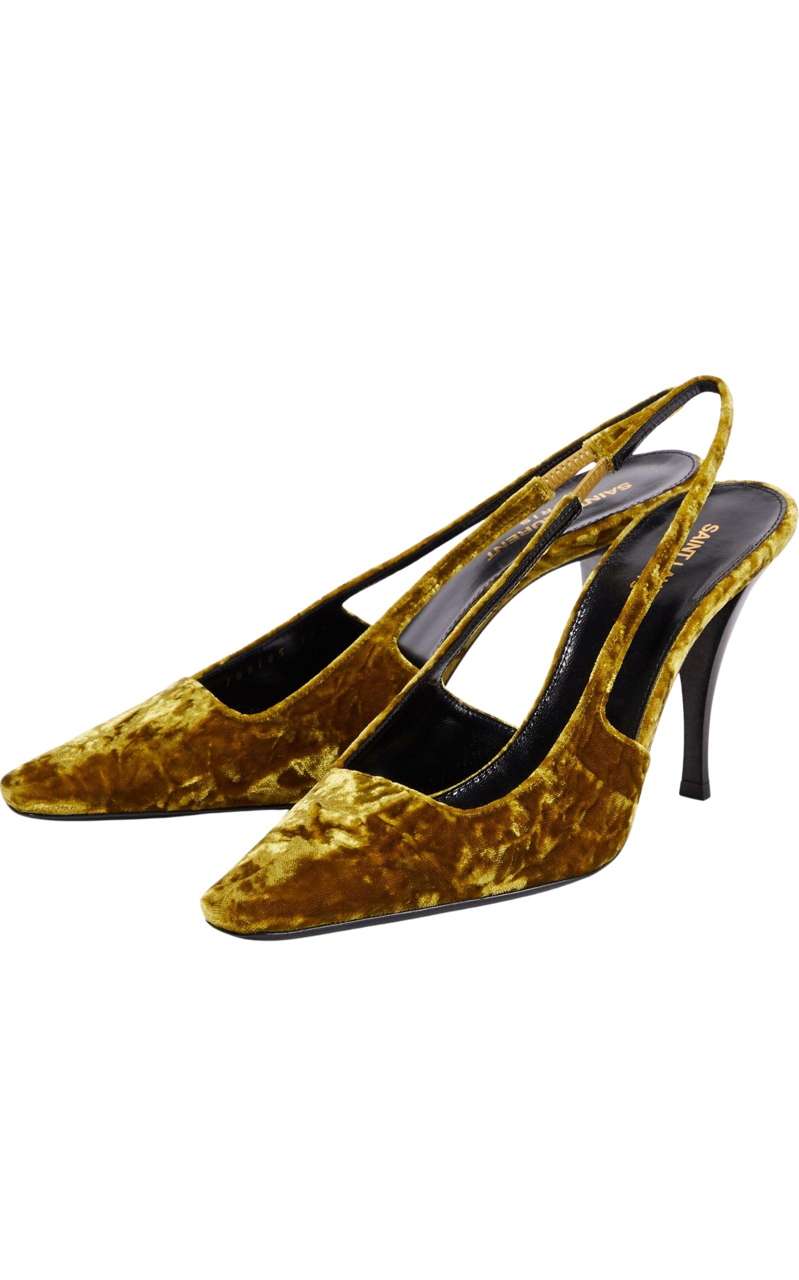 Blade 90 Velvet Slingback Pumps in Mustered Saint Laurent