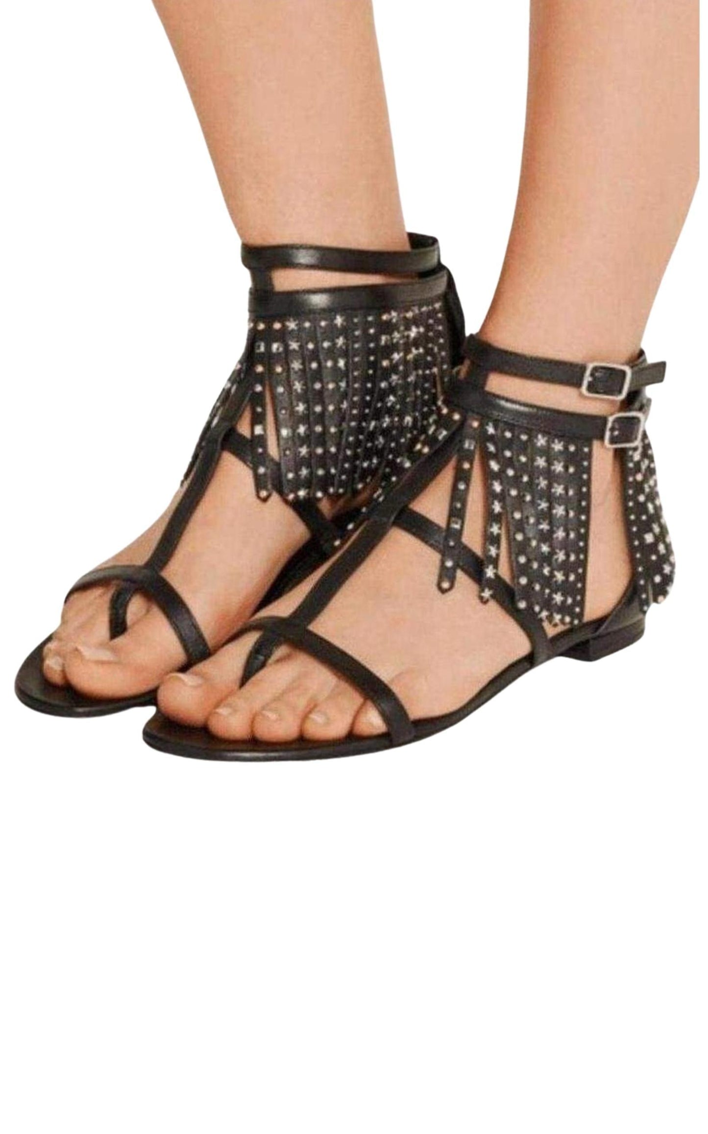 Leather Fringe Sandals Saint Laurent