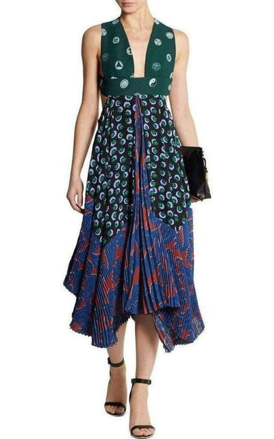 Caroline asymmetric printed silk and crepe dress Stella McCartney