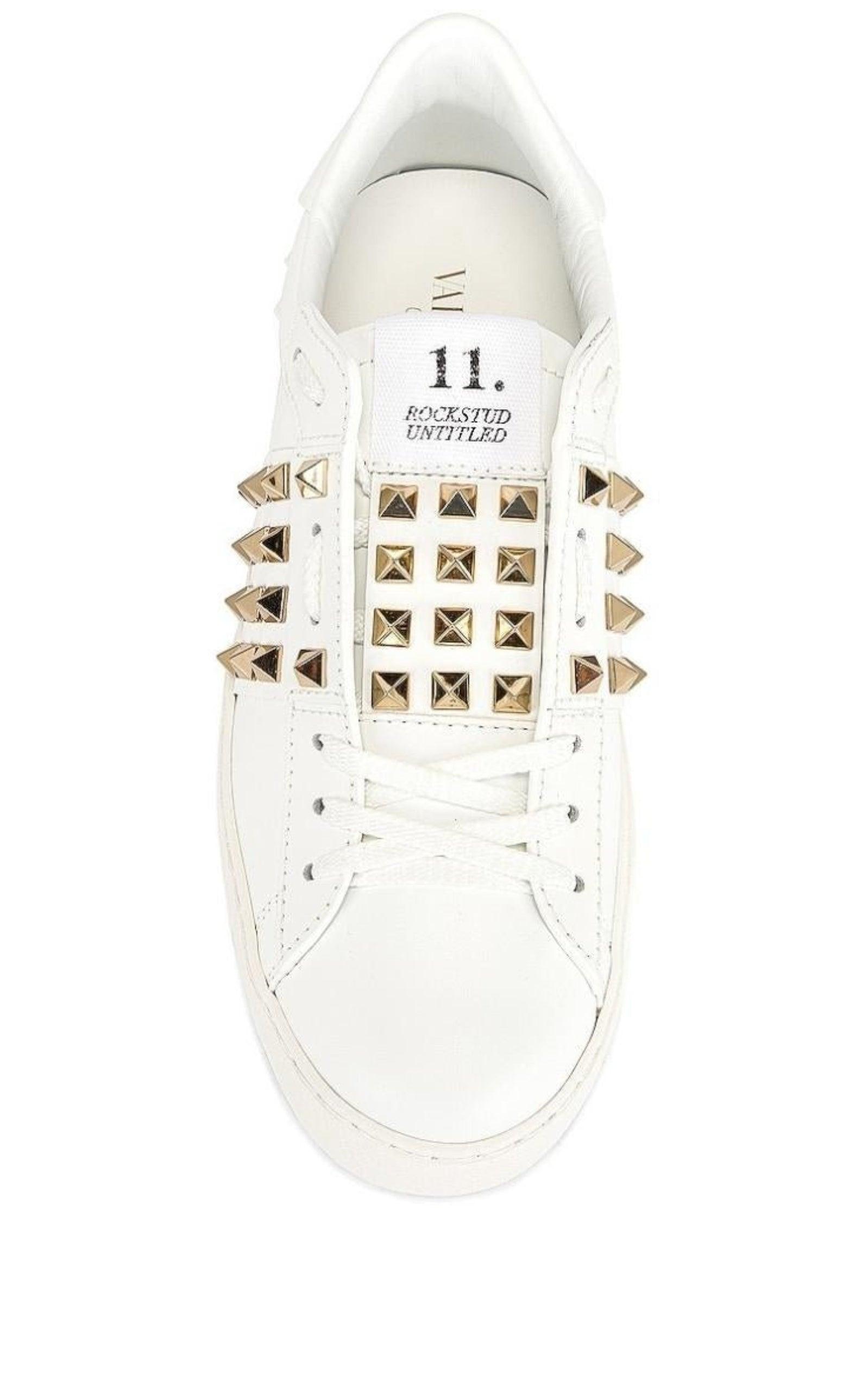 White Leather Rockstud Sneakers Valentino