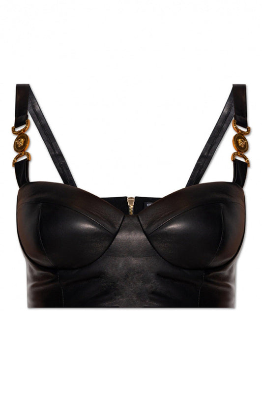 Medusa Lambskin Leather Bralette Top Versace