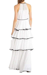 White Tiered Chevron Gown Zac Posen